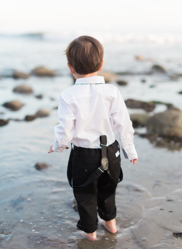 thegreatromance-toddler on beach-suspenders